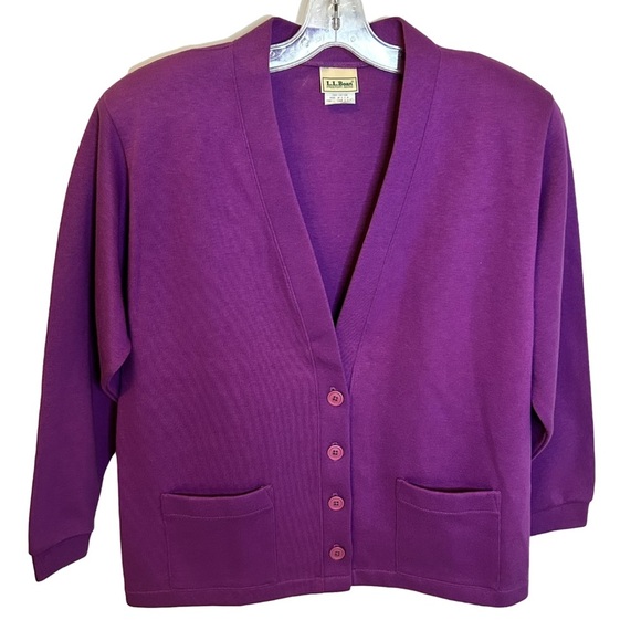 L.L. Bean | Purple Button Down Cotton Cardigan w/Removable Shoulder pads Size M - Picture 3 of 15